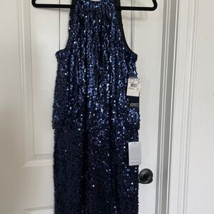 Elegant Navy Sequin Dress